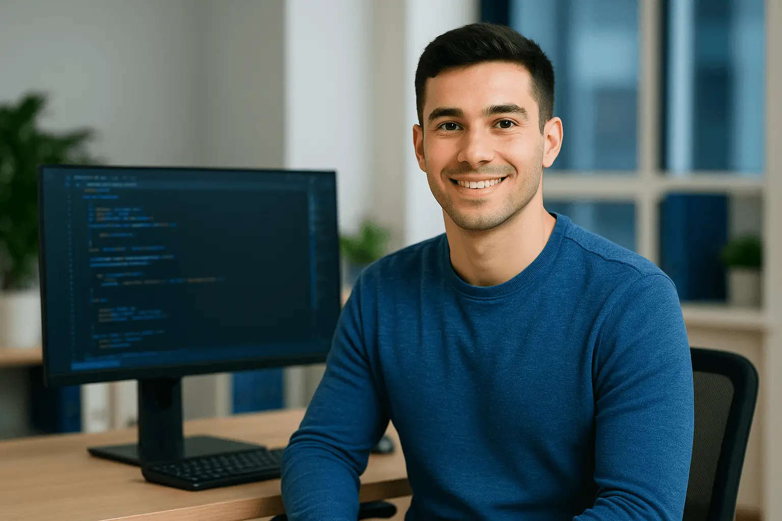 Fachinformatiker programmiert Software am Bildschirm