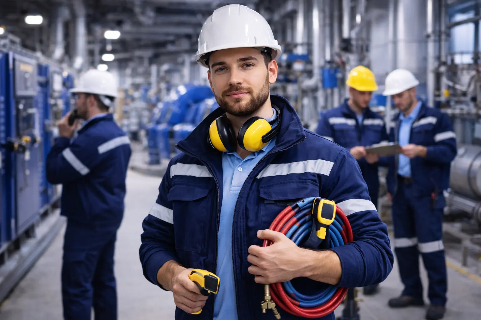 Industriemeister Kraftwerk kontrolliert Geräte im Kraftwerksbereich