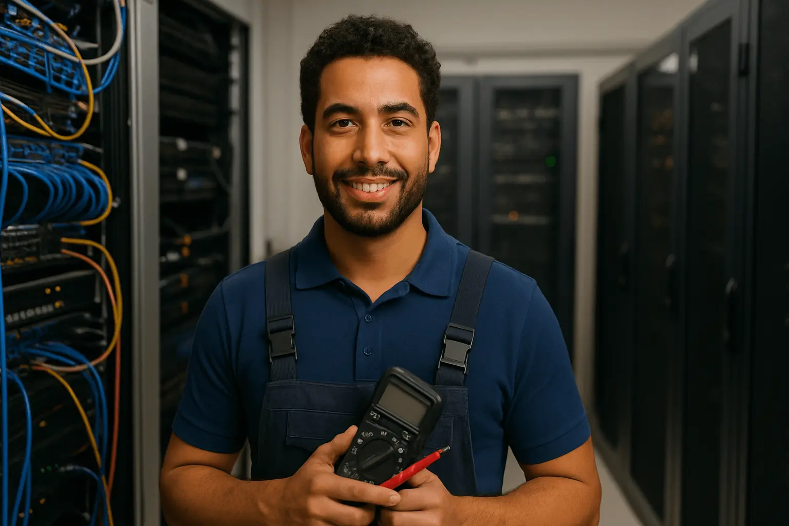 Informationstechnikermeister prüft Serveranlage im Rechenzentrum