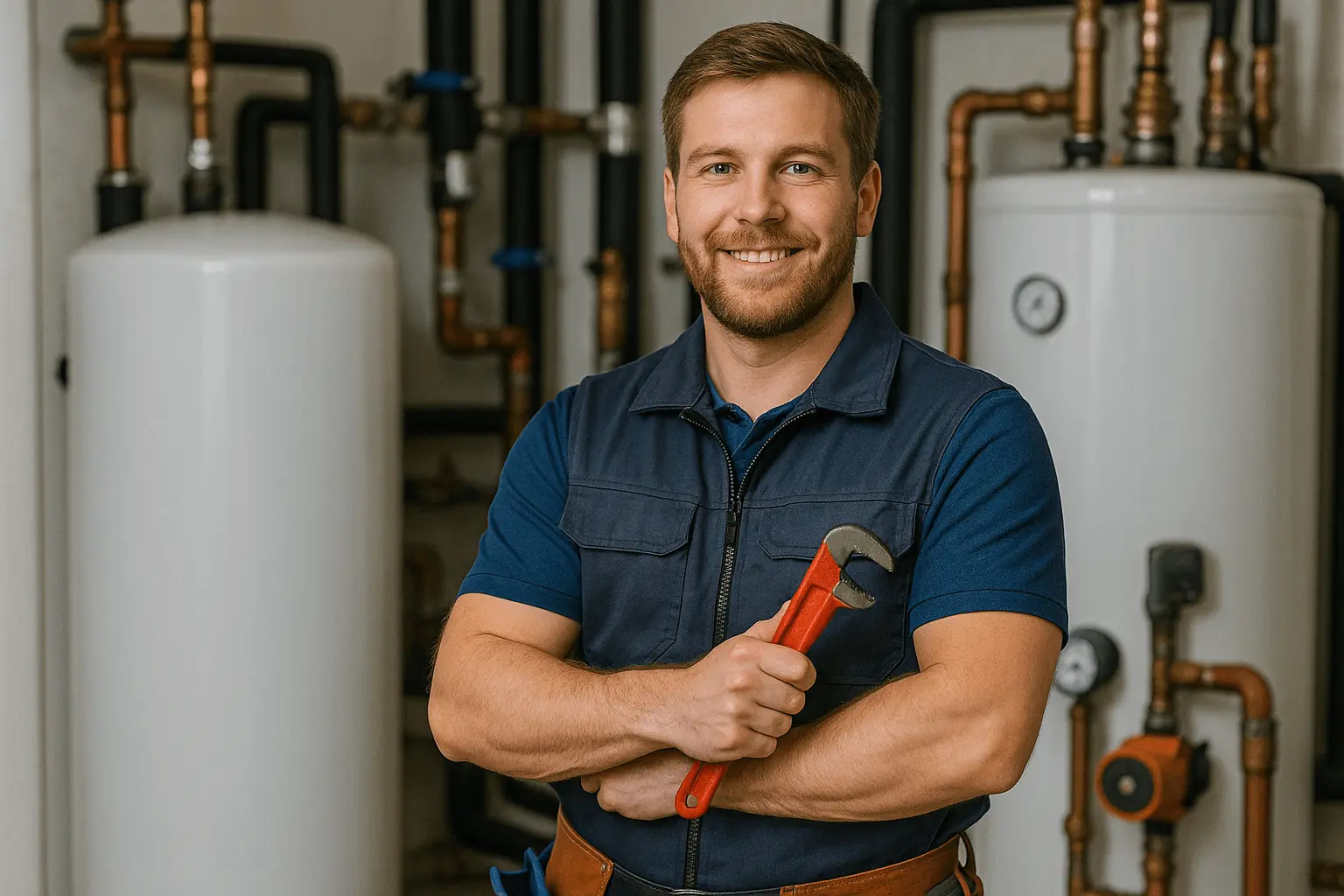 Installateur- und Heizungsbauermeister wartet Heizungsanlage