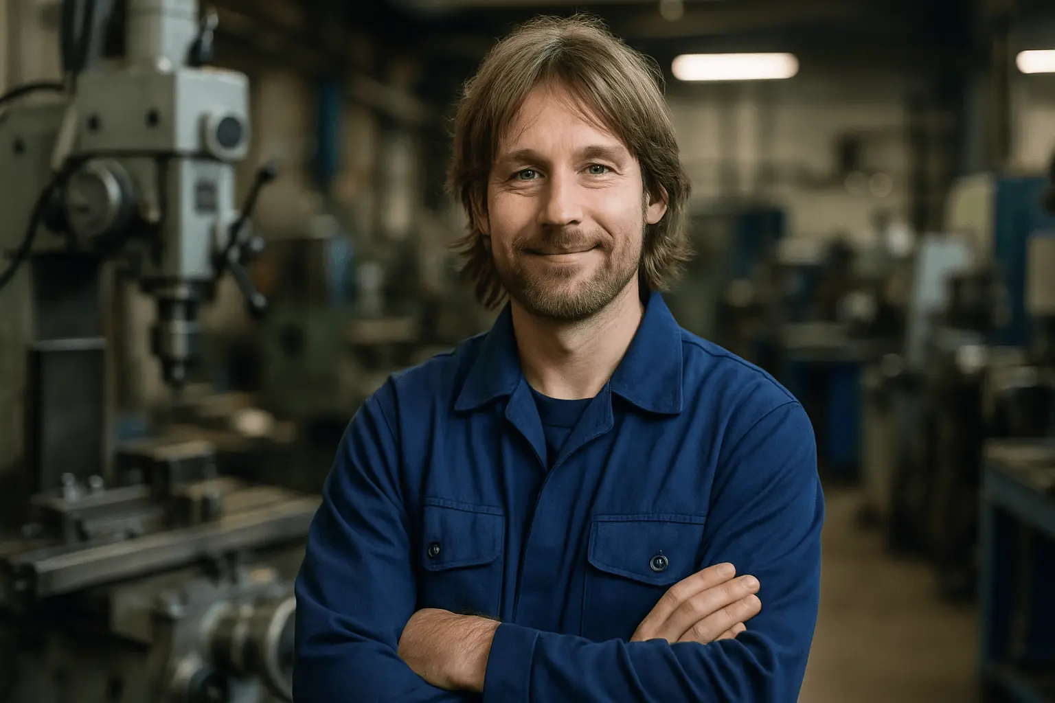 Techniker Maschinentechnik arbeitet an CNC-Maschine in Halle